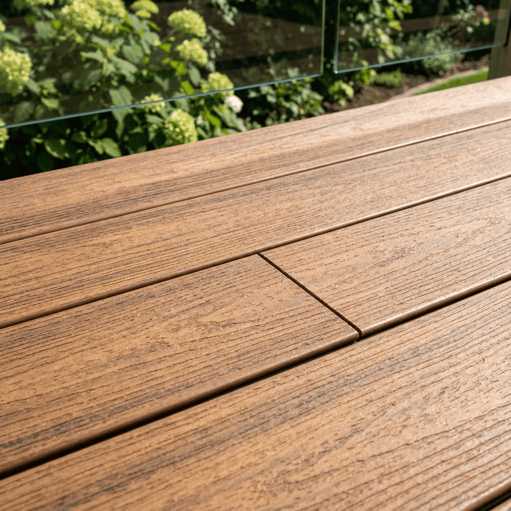 Trex composite planks laid with hidden fastener system.